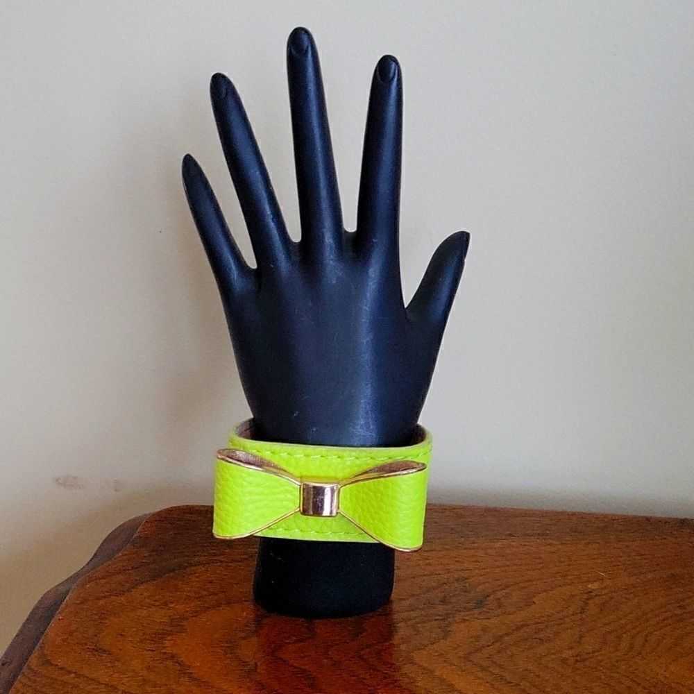Faux Leather Bow Bracelet Lime Green
